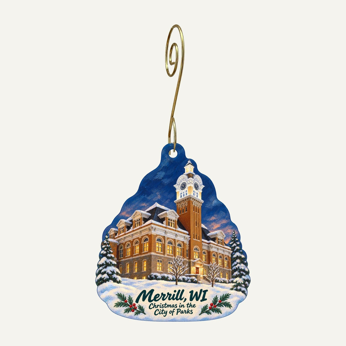 Golden Harvest Christmas custom wood ornament OC888 hanging on hook