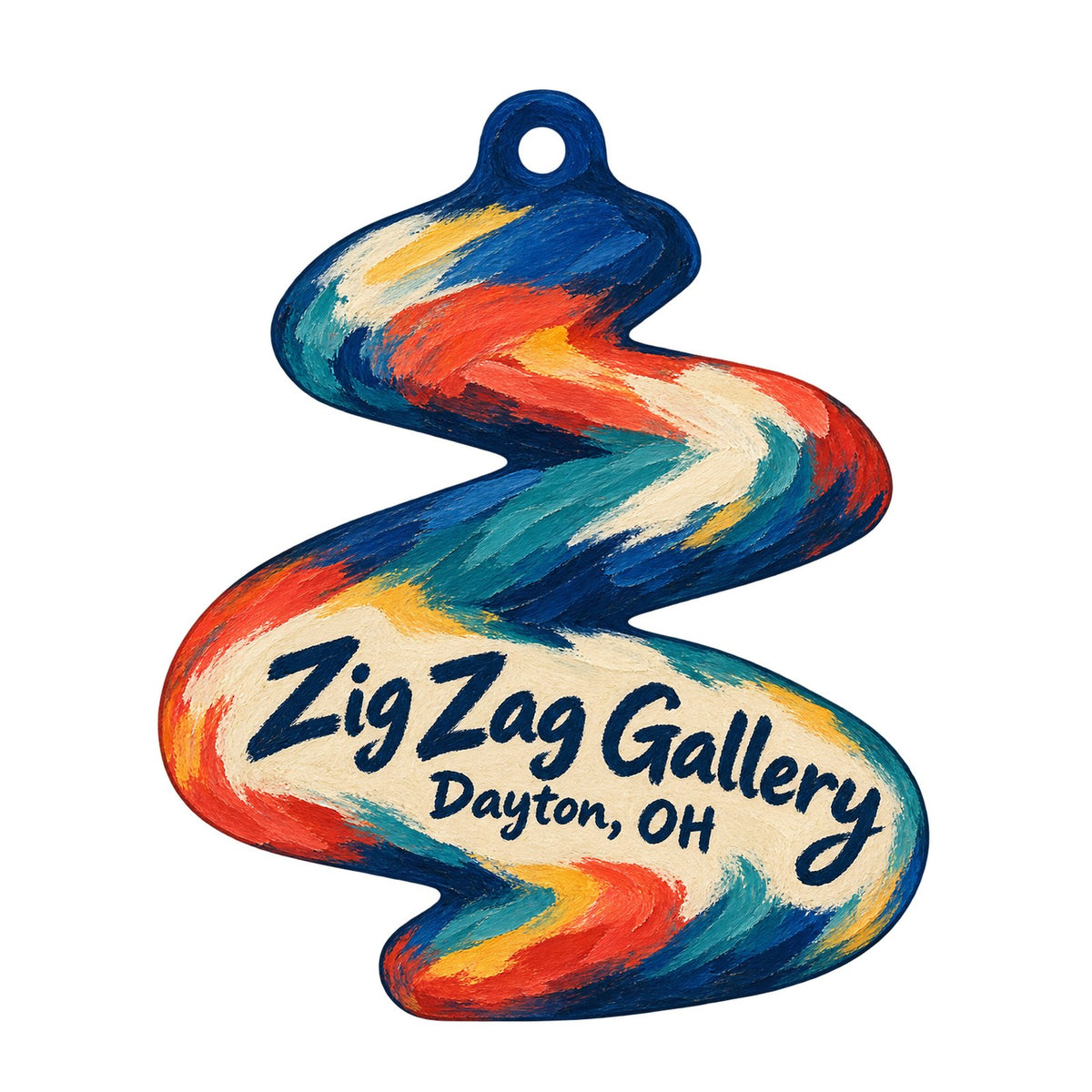 Zig Zag Gallery Logo custom wood ornament OC890 on white