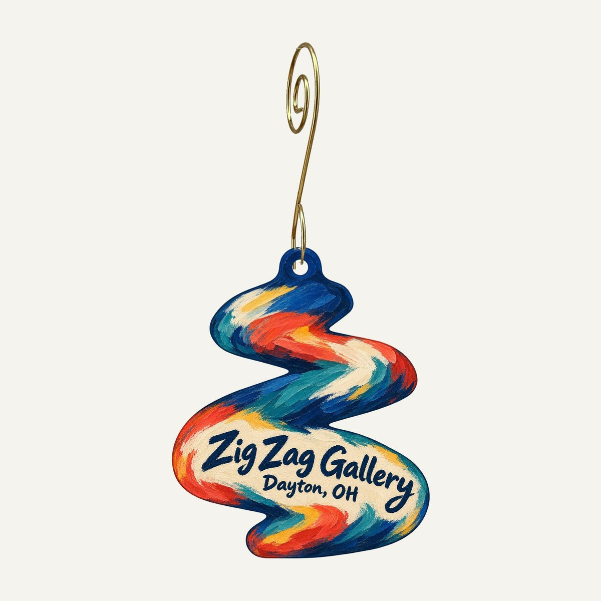 Zig Zag Gallery Logo custom wood ornament OC890 hanging on hook