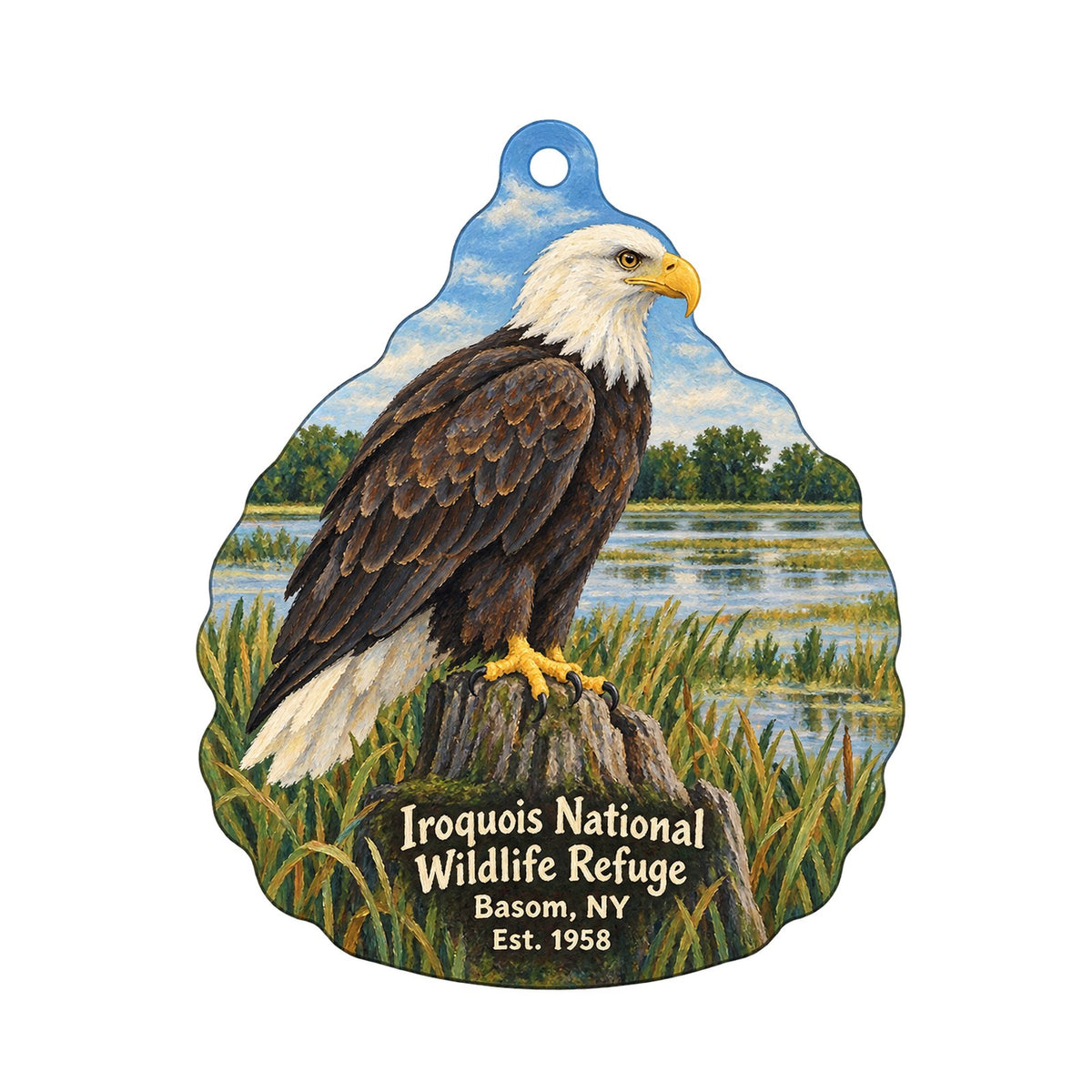 Friends of Iroquois National Wildlife Refuge Town Icon custom wood ornament OC895 on white