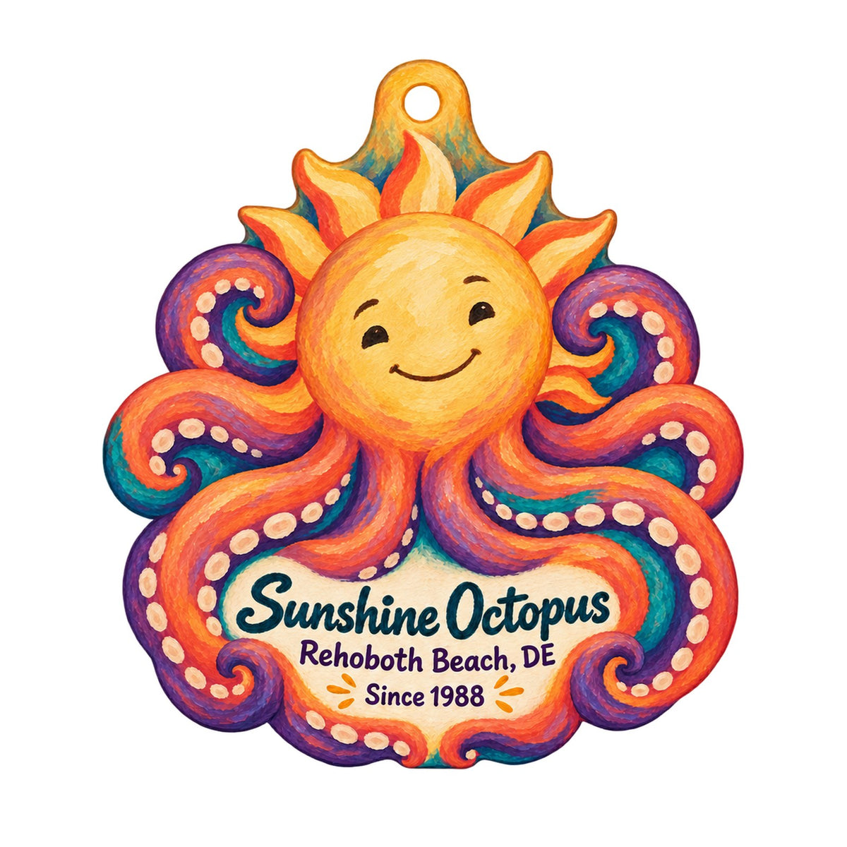 Sunshine Octopus Logo custom wood ornament OC896 on white
