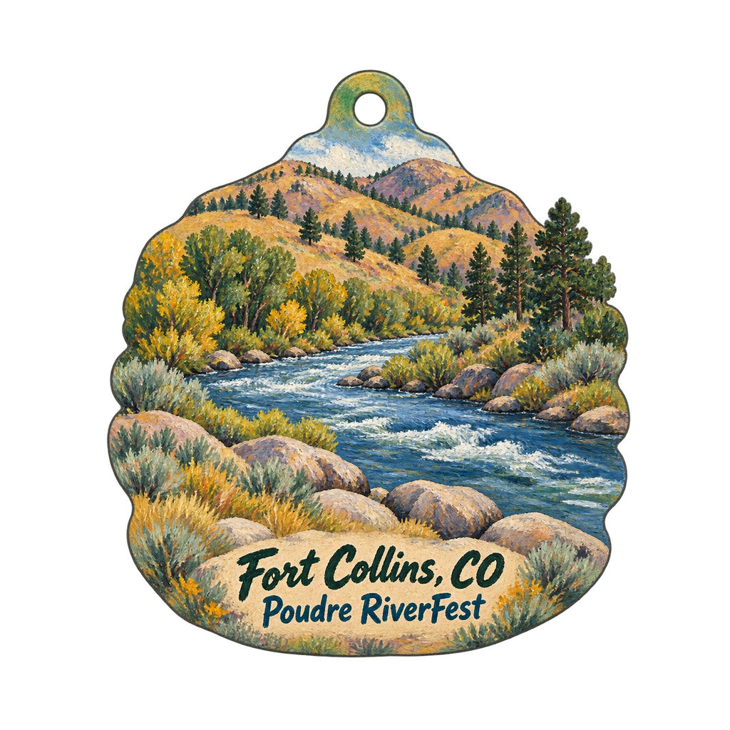 Alpine Arts — The Colorado Showcase Town Icon custom wood ornament OC901 on white