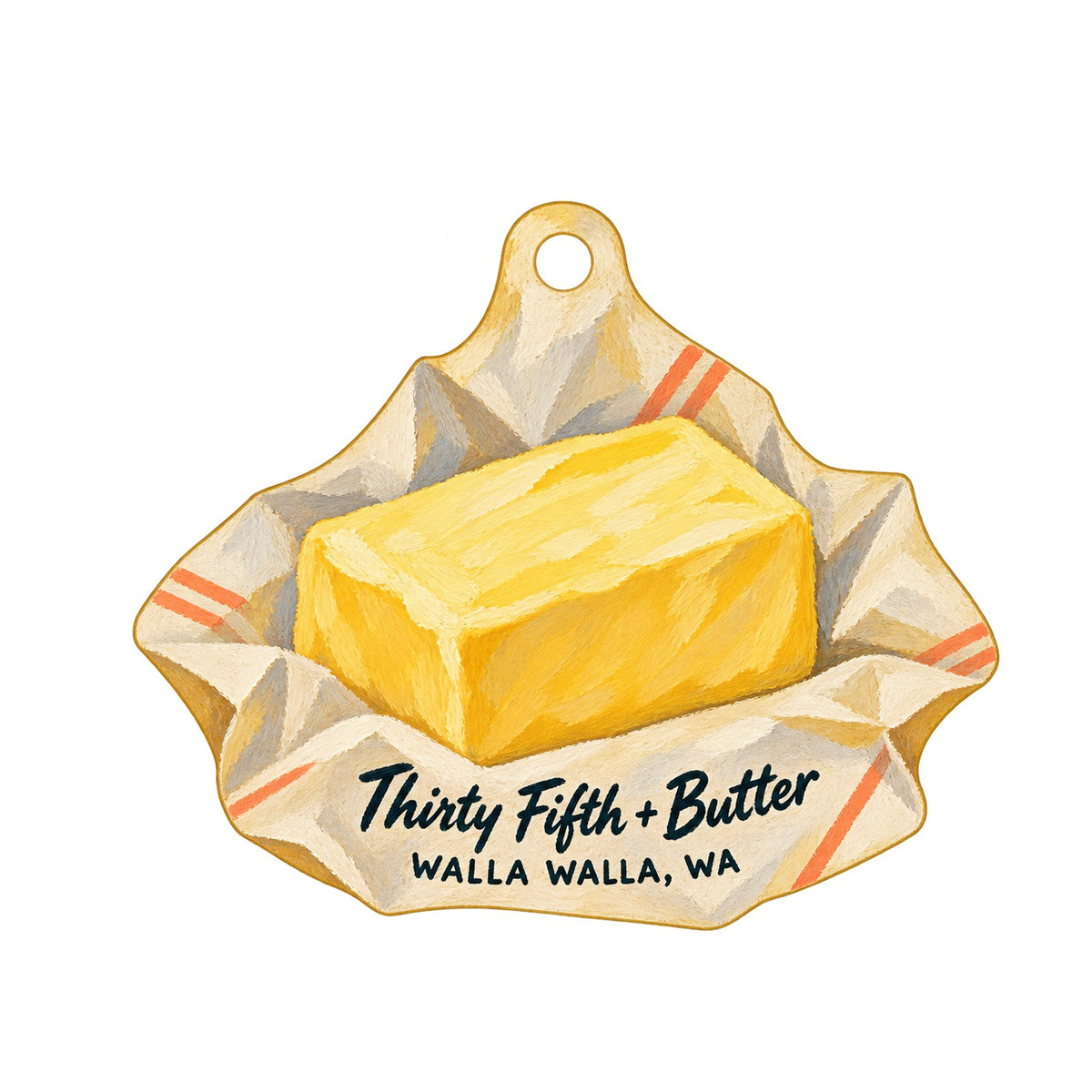 Thirty Fifth + Butter Logo custom wood ornament OC902 on white