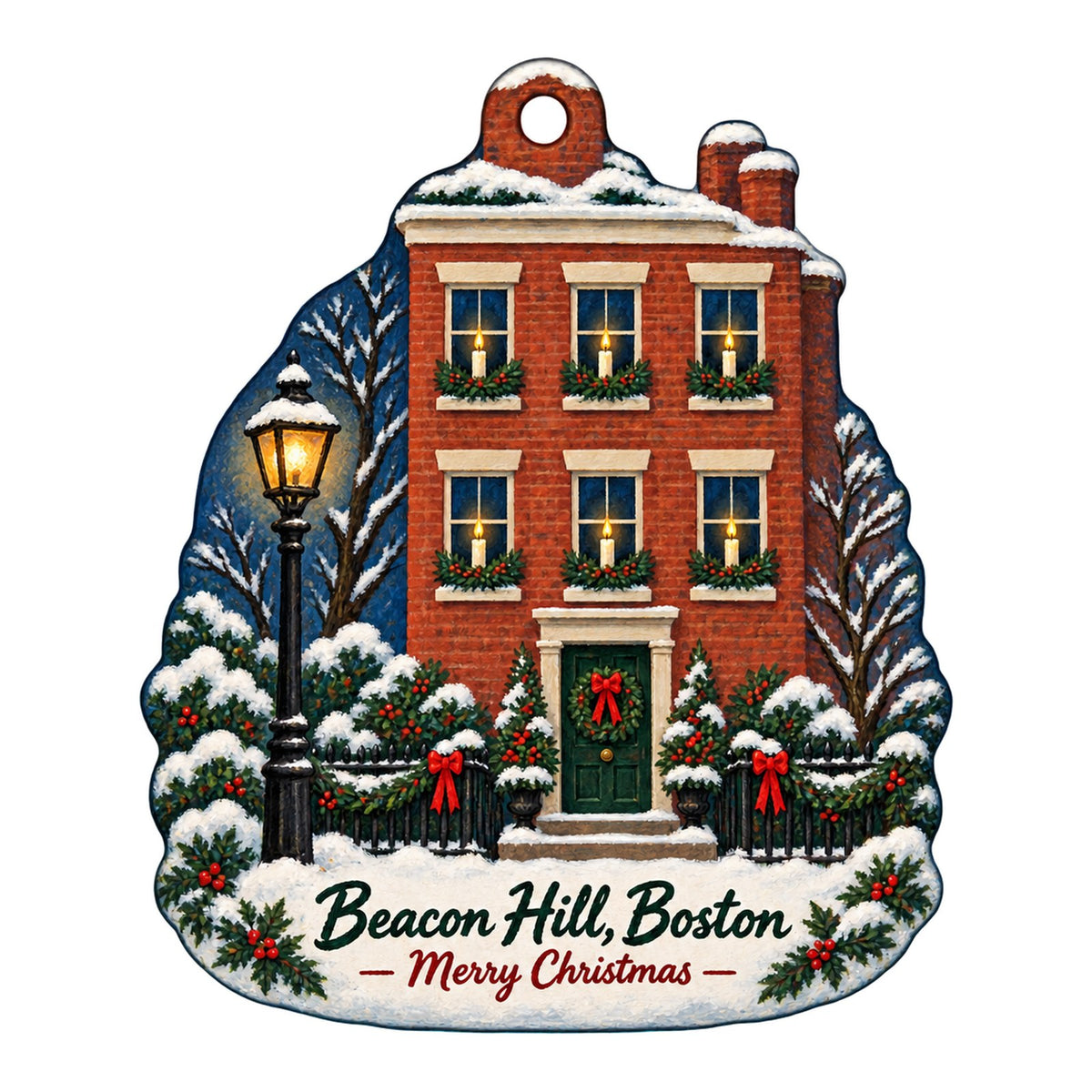 The General Store & Flower Shop Christmas custom wood ornament OC906 on white