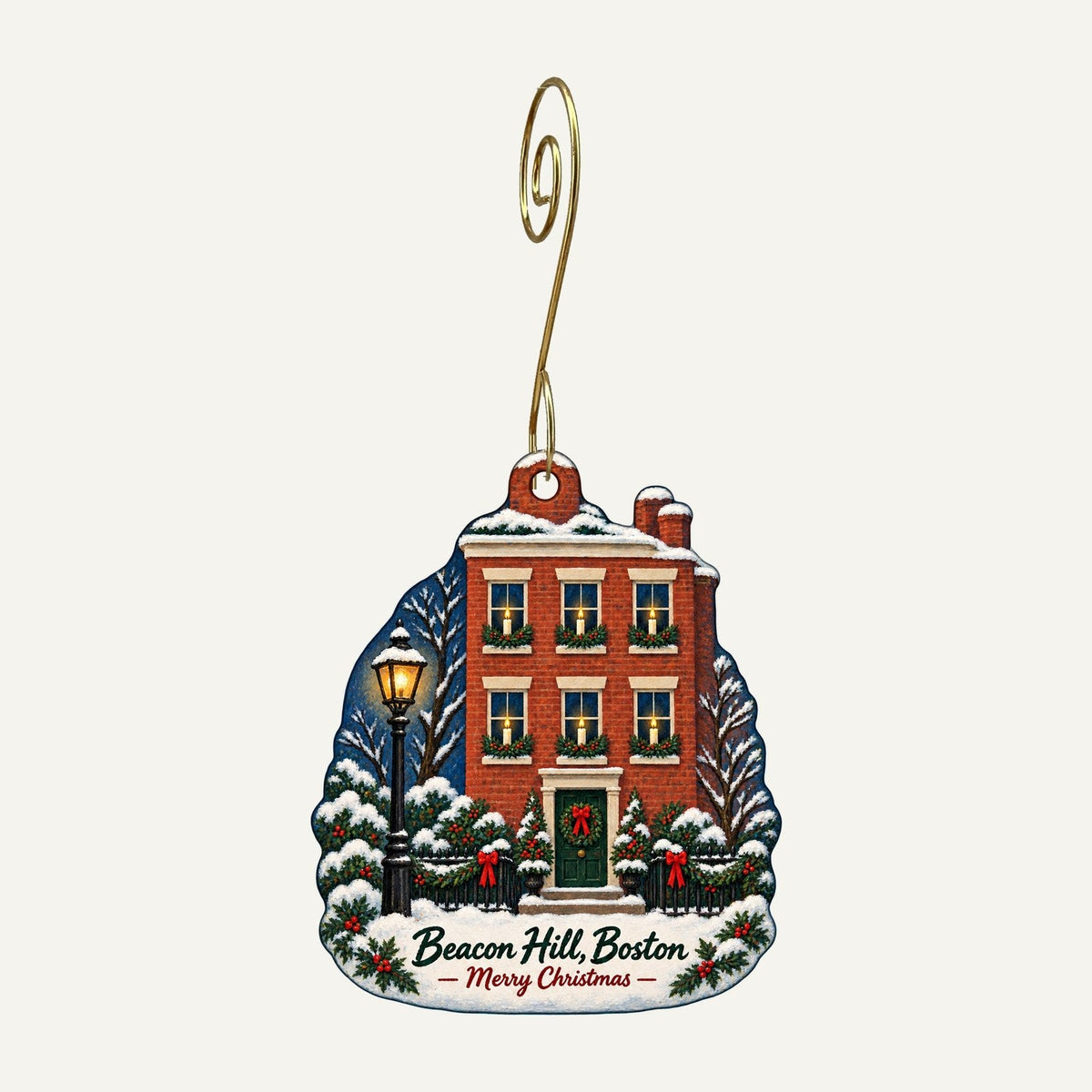 The General Store & Flower Shop Christmas custom wood ornament OC906 hanging on hook