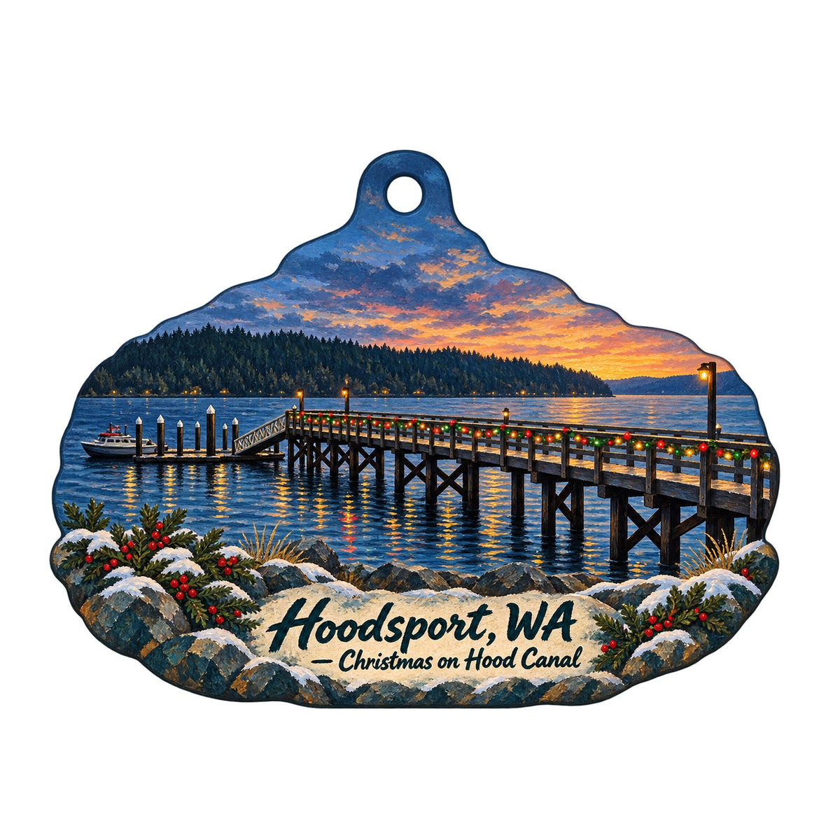 Canalside Gifts & Liquors Christmas custom wood ornament OC912 on white