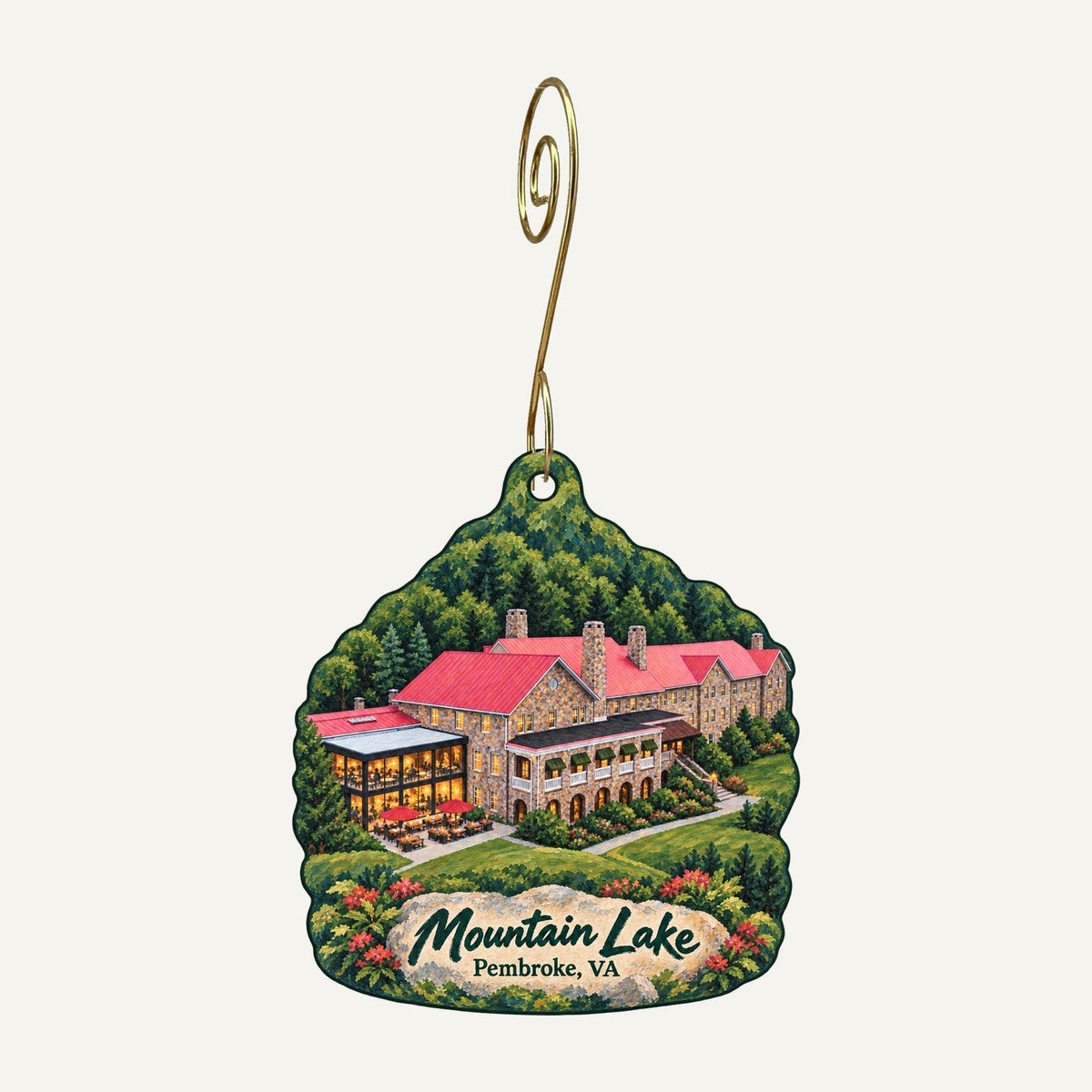 Tangent Outfitters Town Icon custom wood ornament OC916 hanging on hook