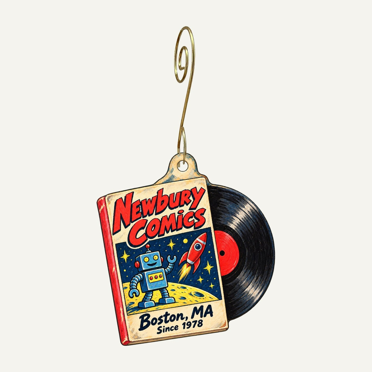 Newbury Comics Logo custom wood ornament OC920 hanging on hook