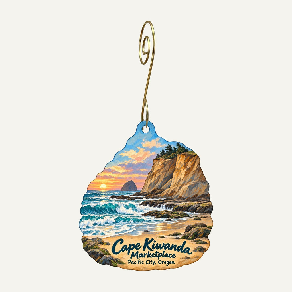 Cape Kiwanda Marketplace Logo custom wood ornament OC926 hanging on hook
