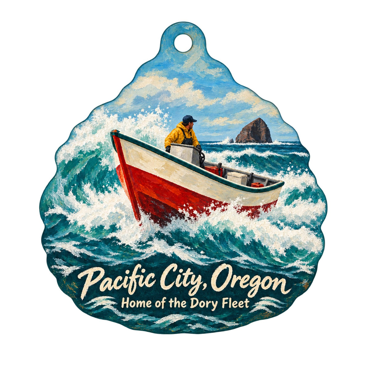 Cape Kiwanda Marketplace Town Icon custom wood ornament OC928 on white