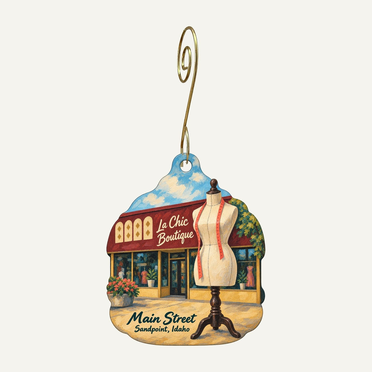 La Chic Boutique Logo custom wood ornament OC929 hanging on hook