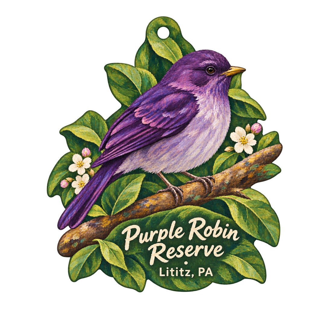 Purple Robin Reserve Logo custom wood ornament OC92 on white