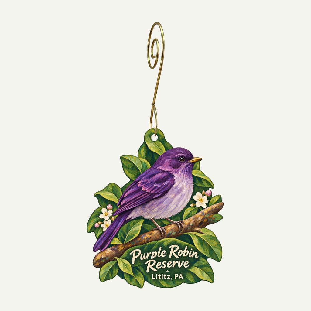 Purple Robin Reserve Logo custom wood ornament OC92 hanging on hook