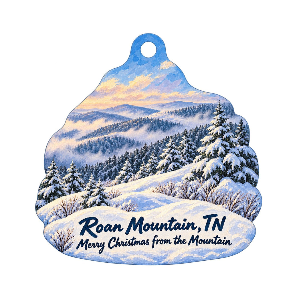 Roan Mountain Christmas custom wood ornament OC933 on white