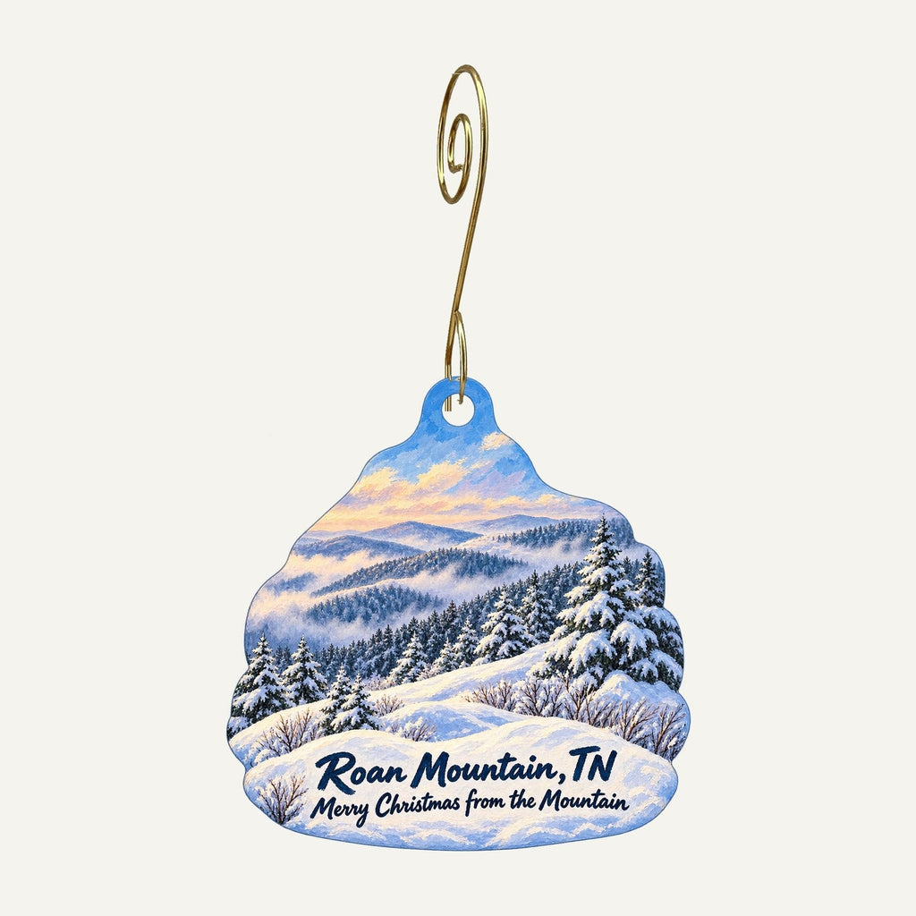Roan Mountain Christmas custom wood ornament OC933 hanging on hook