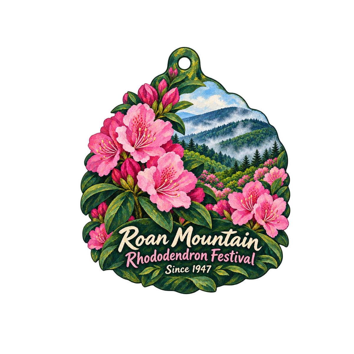 Roan Mountain Town Icon custom wood ornament OC934 on white