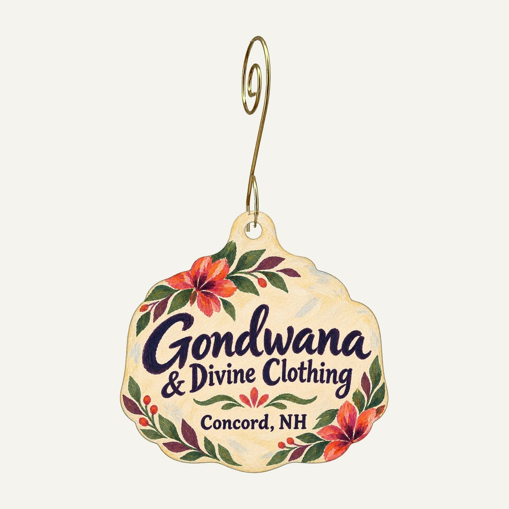 Gondwana & Divine Clothing Logo custom wood ornament OC938 hanging on hook