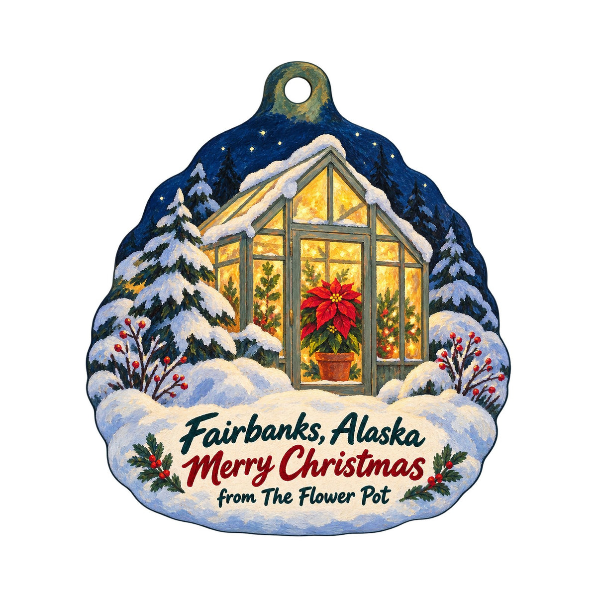 Flower Pot Garden Center Christmas custom wood ornament OC942 on white