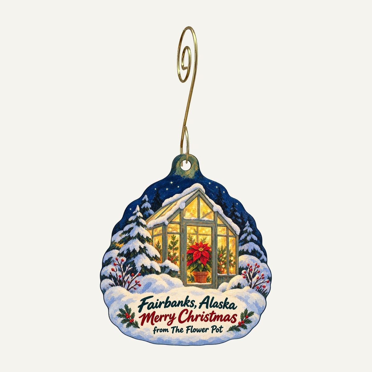 Flower Pot Garden Center Christmas custom wood ornament OC942 hanging on hook