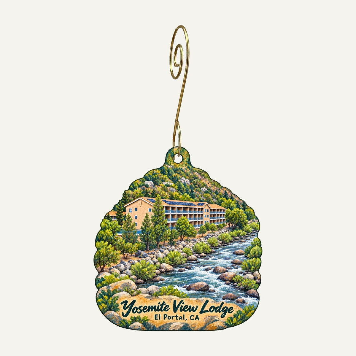 Yosemite Resorts Logo custom wood ornament OC944 hanging on hook