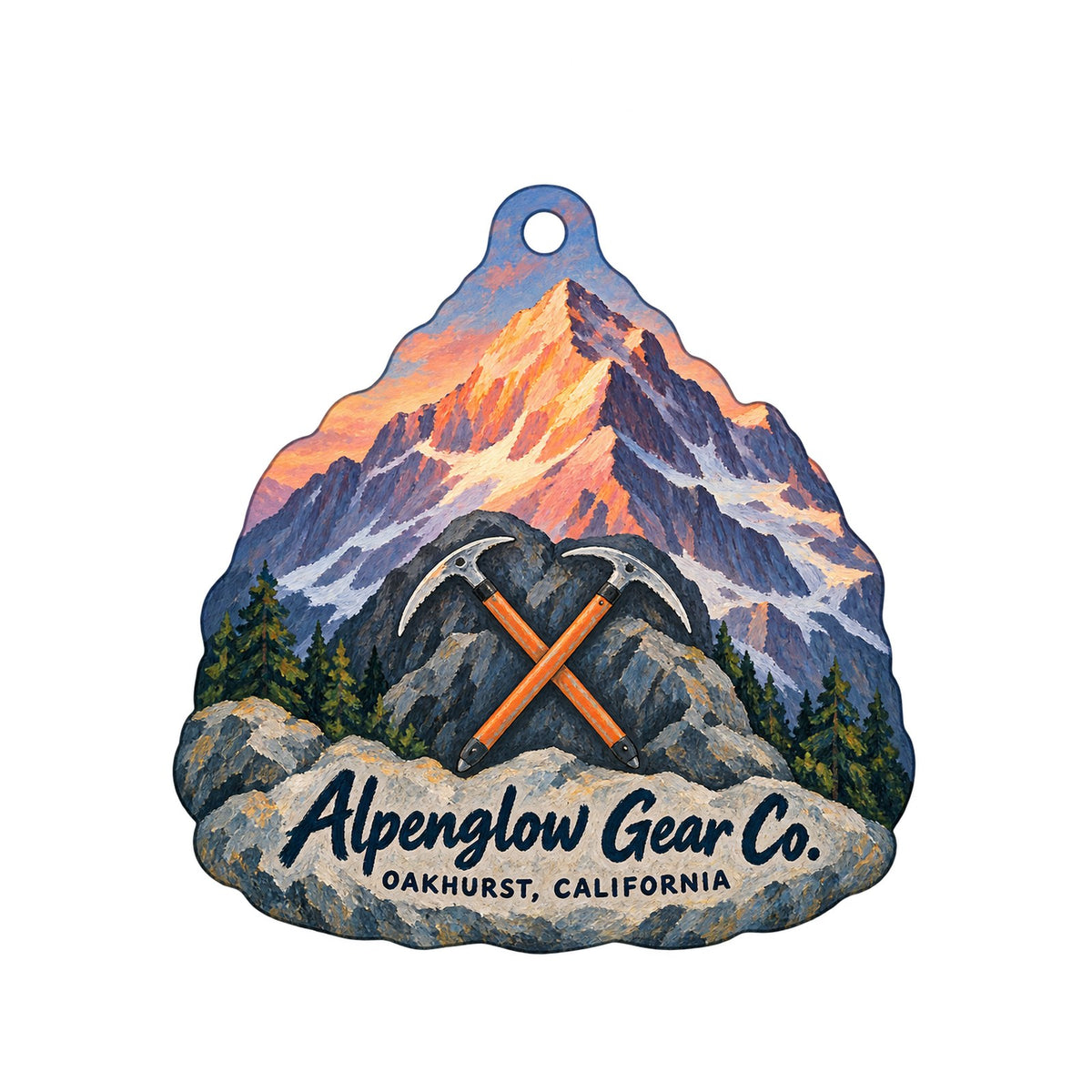 Alpenglow Gear Co. Logo custom wood ornament OC947 on white