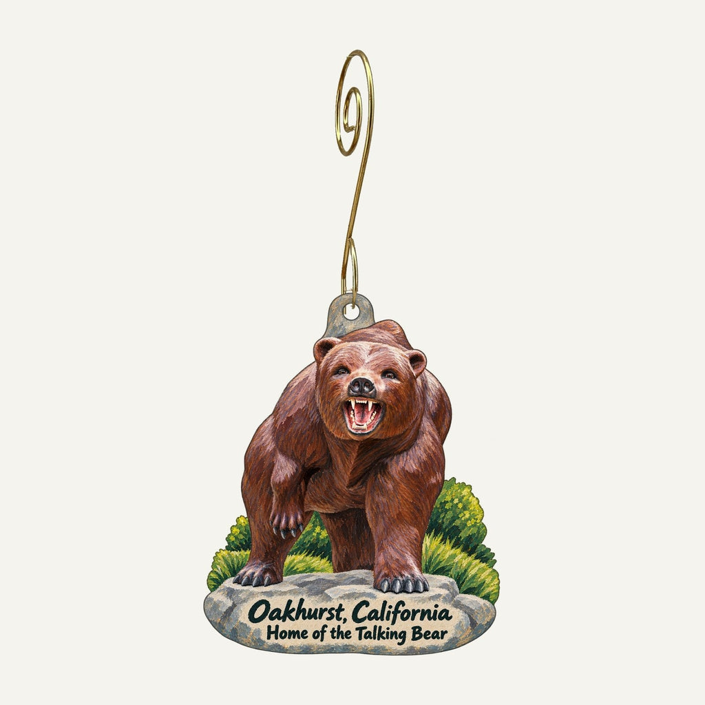 Alpenglow Gear Co. Town Icon custom wood ornament OC949 hanging on hook