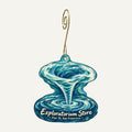 Exploratorium Store Logo custom wood ornament OC95 hanging on hook