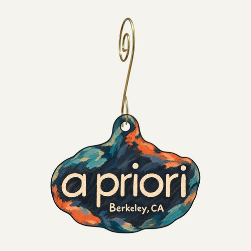A Priori Logo custom wood ornament OC962 hanging on hook