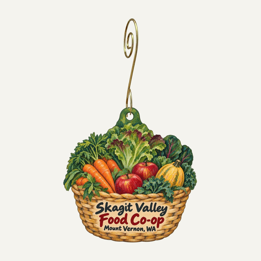 Skagit Valley Food Co-op Logo custom wood ornament OC965 hanging on hook