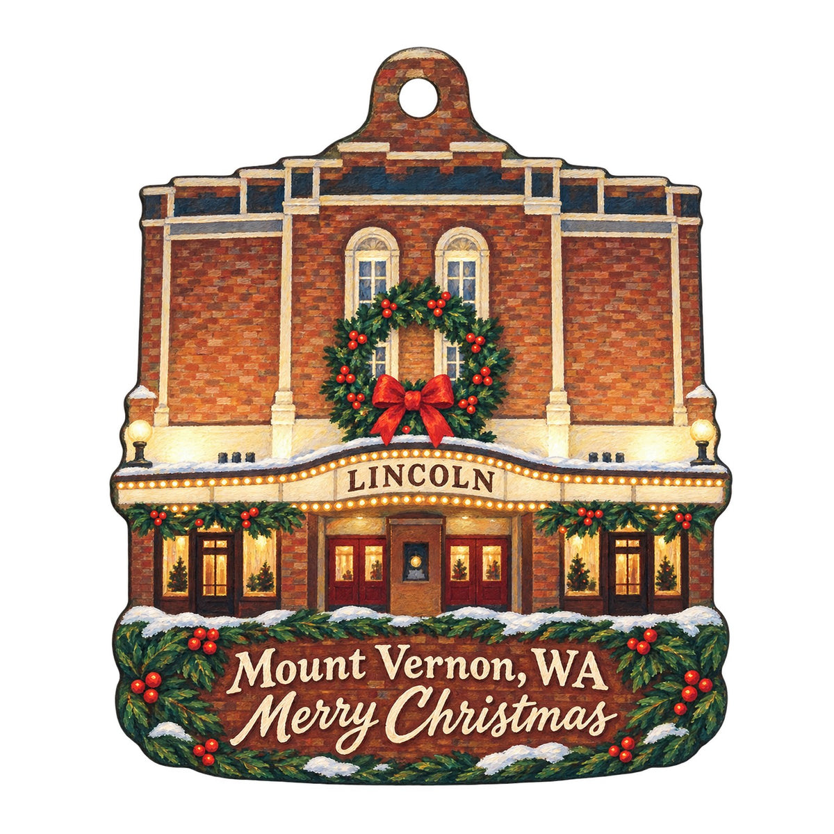 Skagit Valley Food Co-op Christmas custom wood ornament OC966 on white