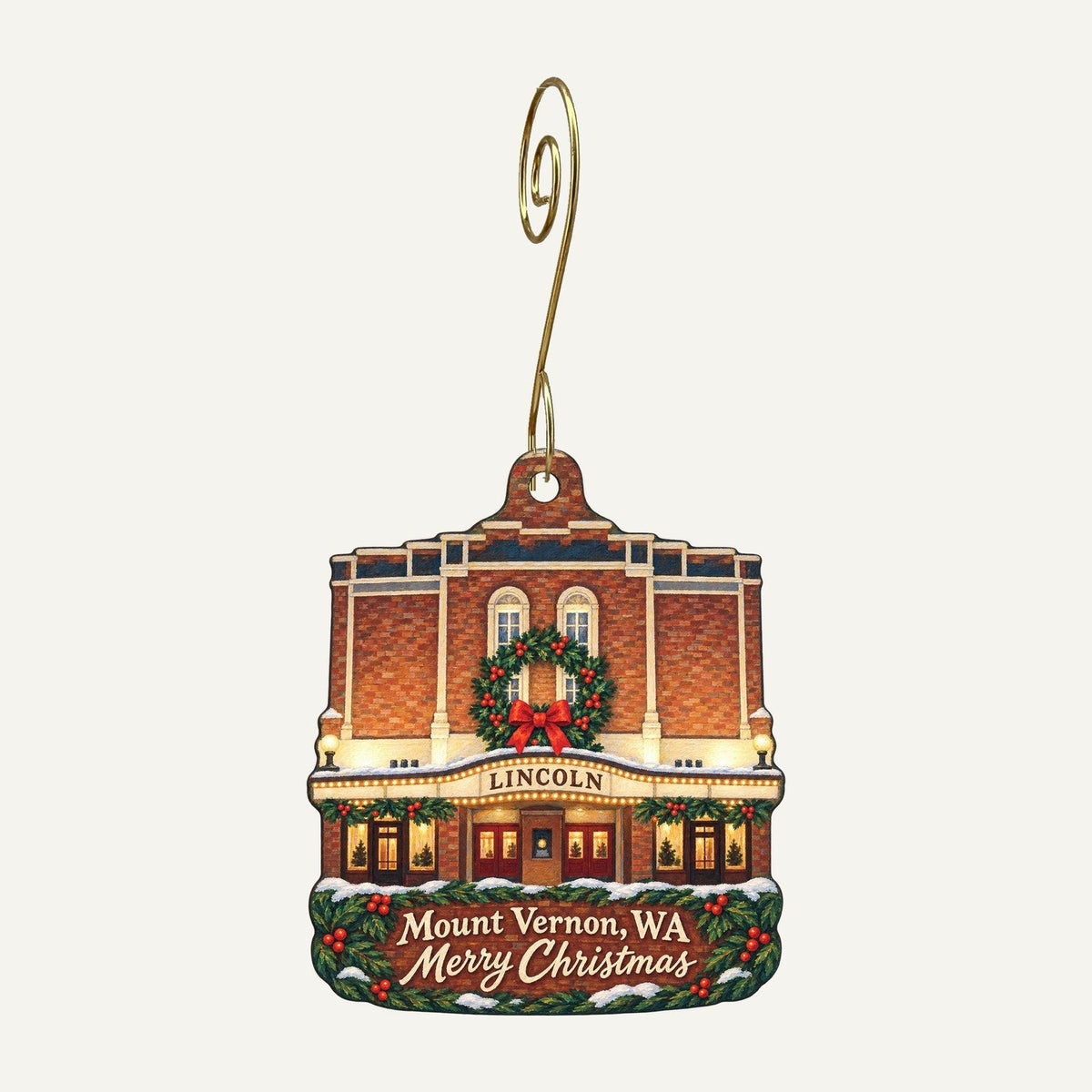 Skagit Valley Food Co-op Christmas custom wood ornament OC966 hanging on hook