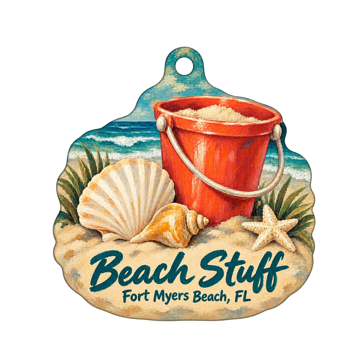 Beach Stuff Inc Logo custom wood ornament OC968 on white