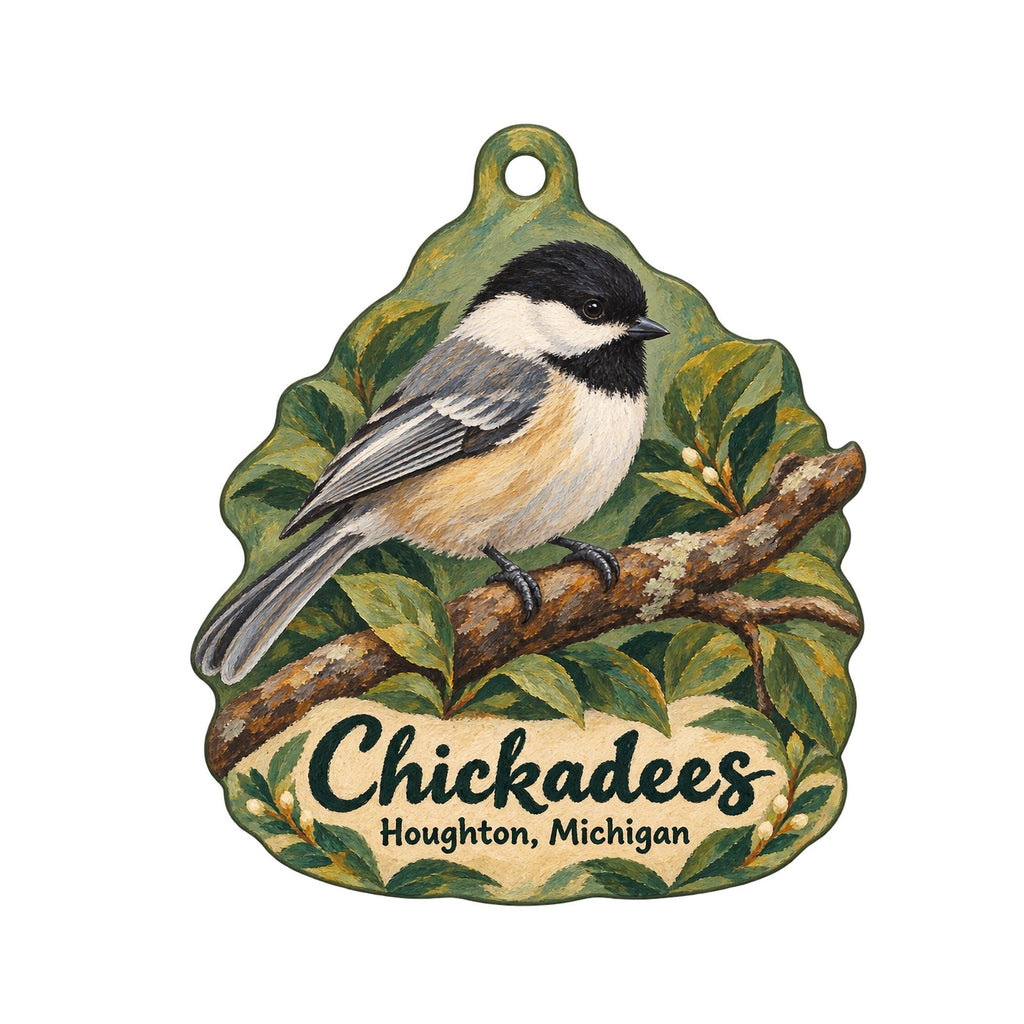 Chickadees Logo custom wood ornament OC971 on white