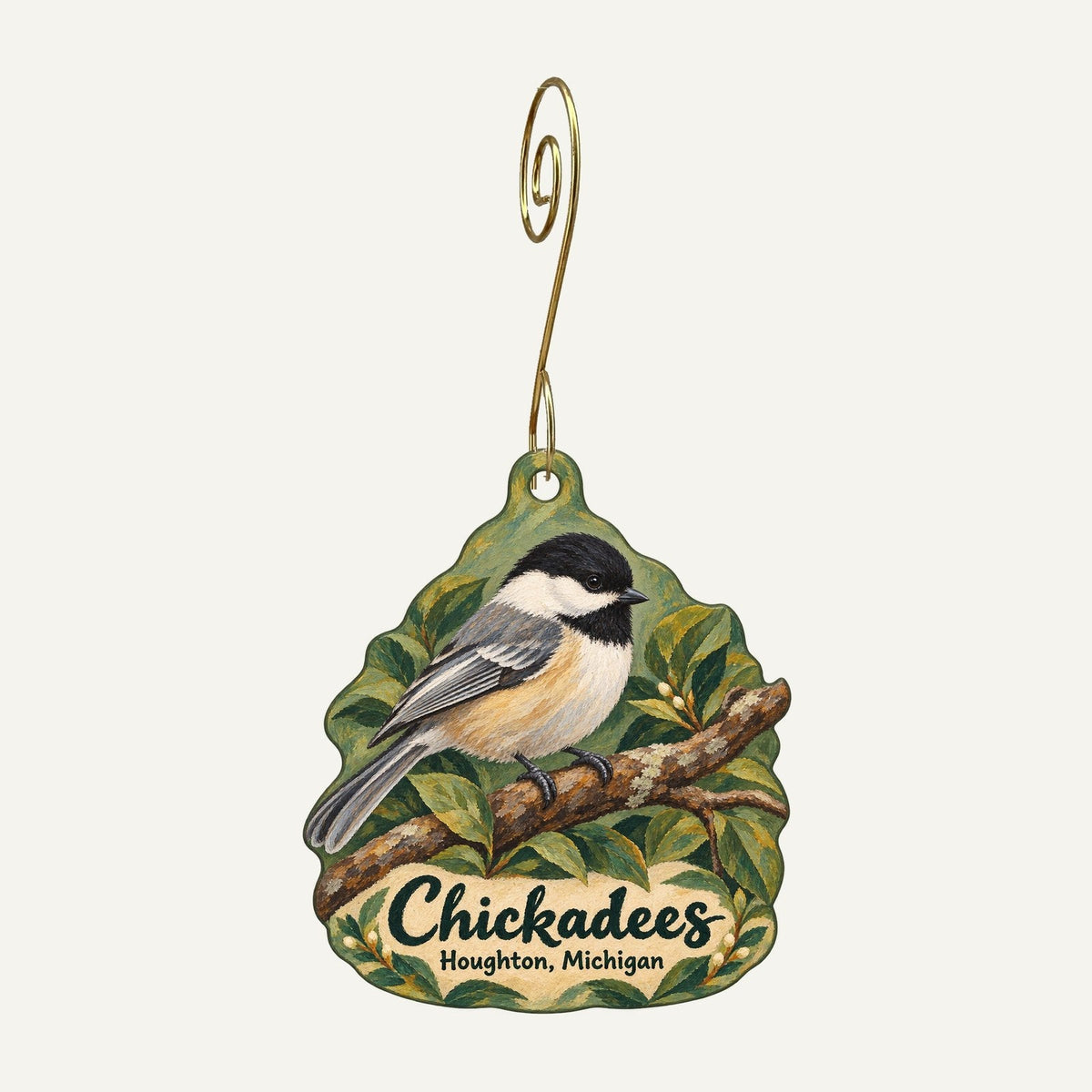 Chickadees Logo custom wood ornament OC971 hanging on hook
