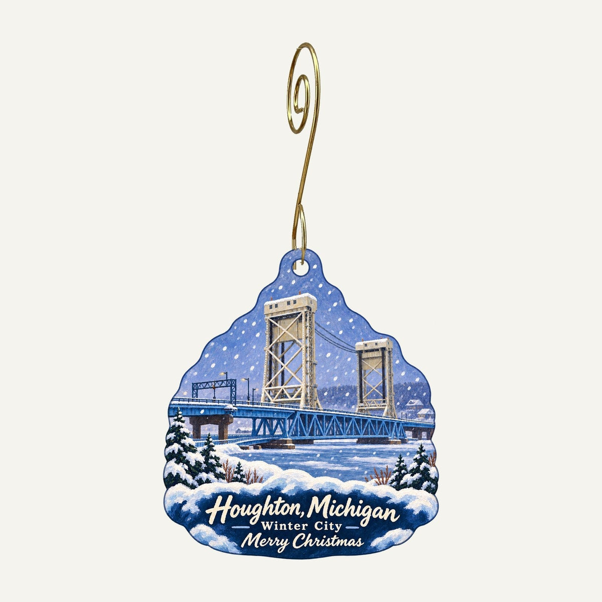 Chickadees Christmas custom wood ornament OC972 hanging on hook