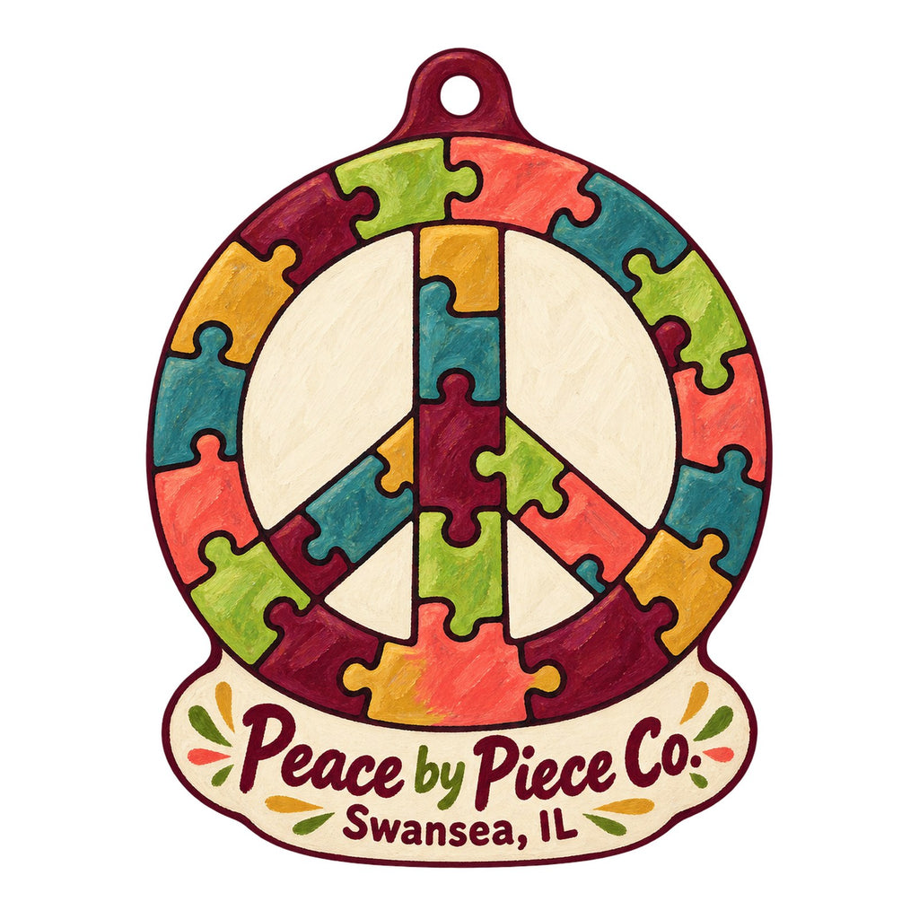 Peace by Piece Co. Logo custom wood ornament OC977 on white