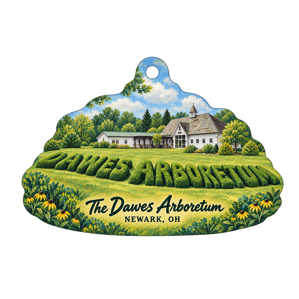 The Dawes Arboretum Town Icon custom wood ornament OC985 on white