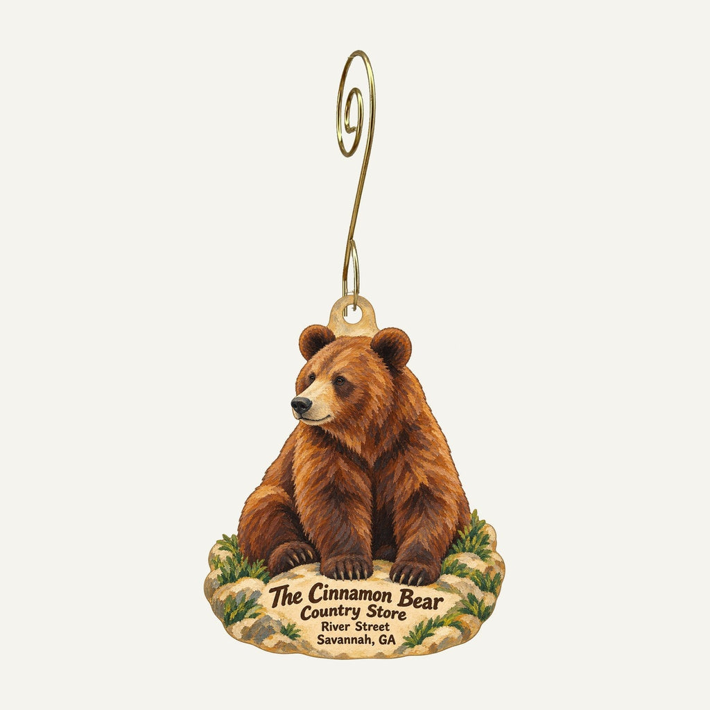 The Cinnamon Bear Country Store Logo custom wood ornament OC986 hanging on hook