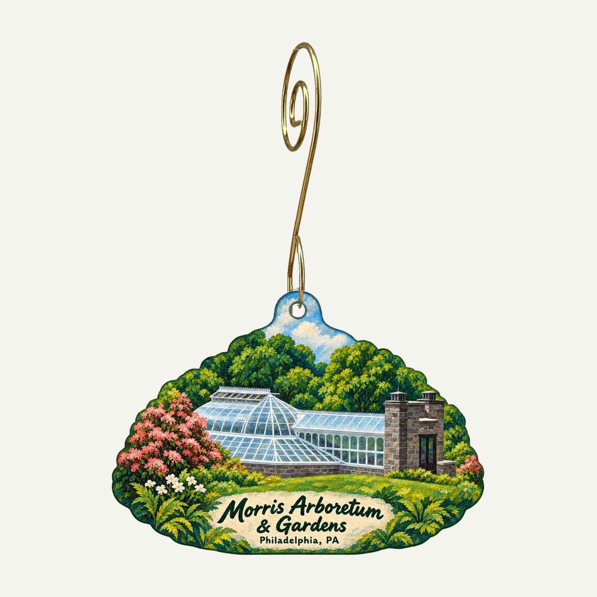Morris Arboretum & Gardens Logo custom wood ornament OC989 hanging on hook