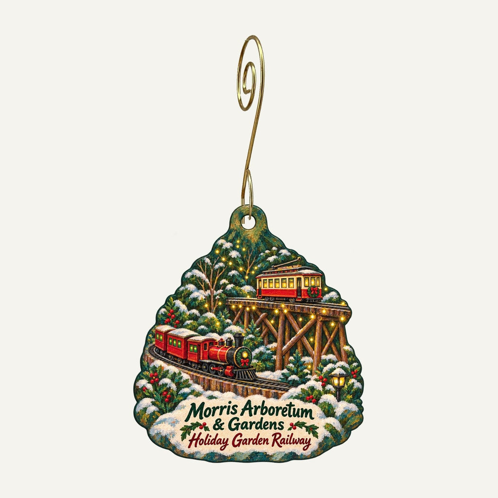 Morris Arboretum & Gardens Christmas custom wood ornament OC990 hanging on hook