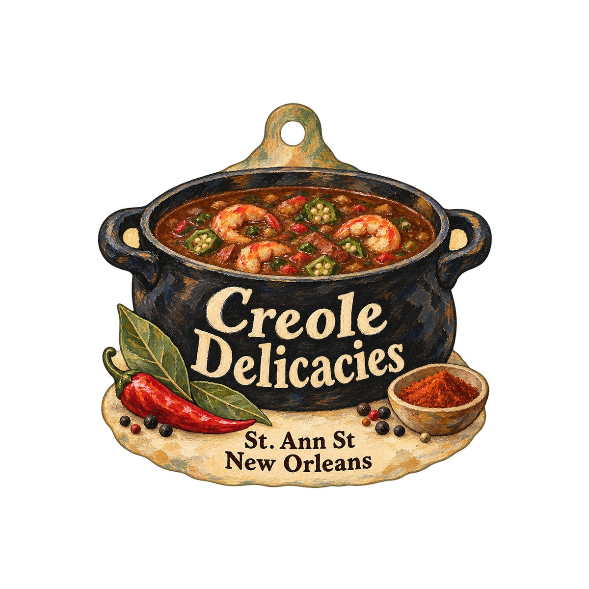 Creole Delicacies Logo custom wood ornament OC992 on white
