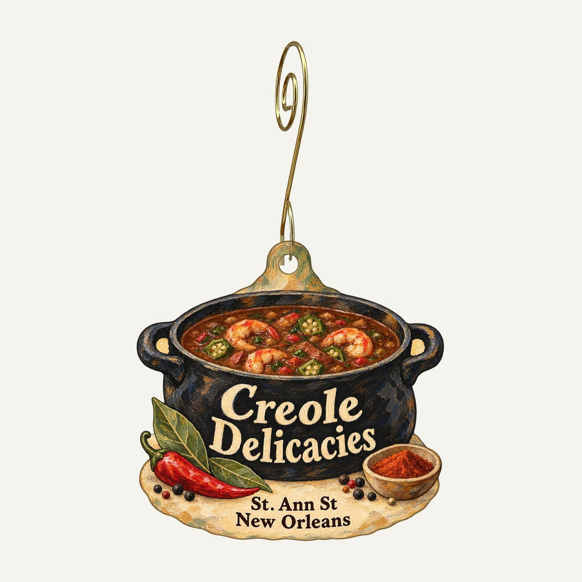 Creole Delicacies Logo custom wood ornament OC992 hanging on hook