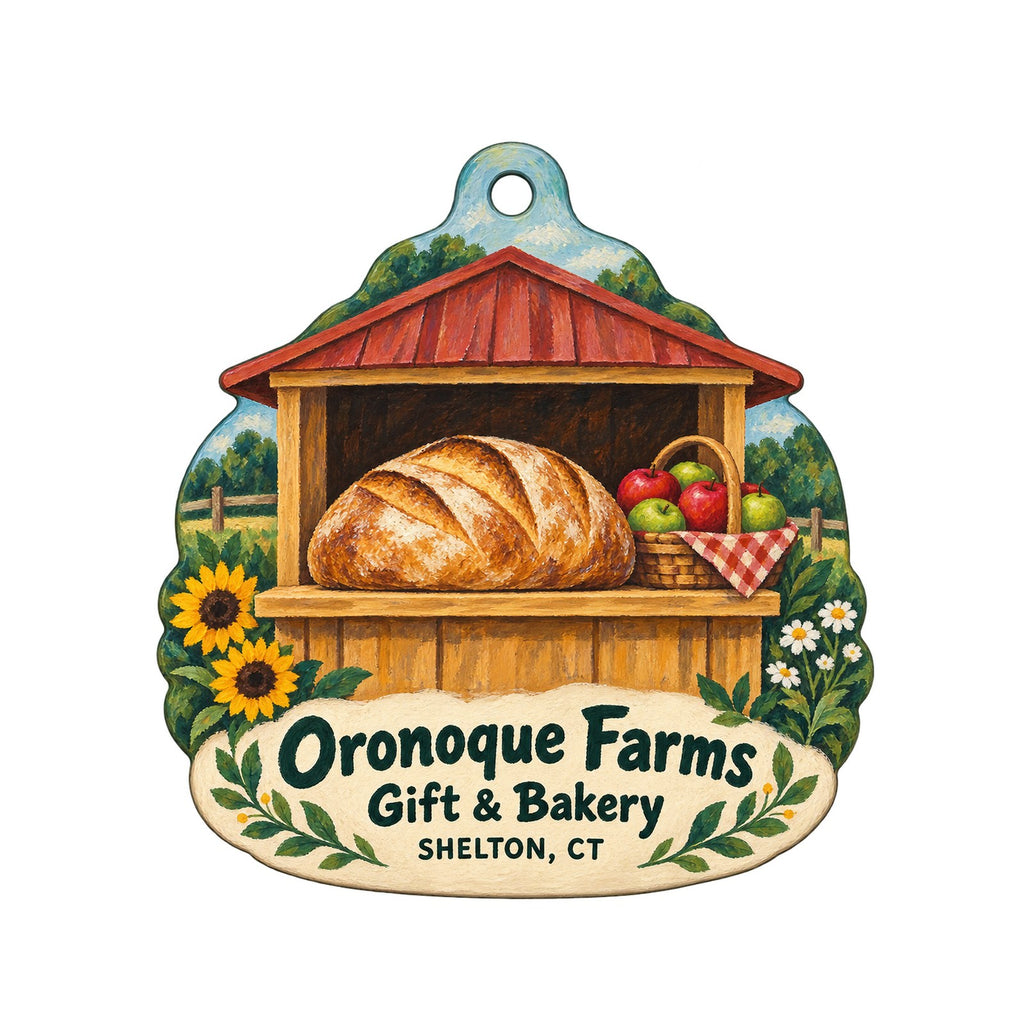 Oronoque Farms Gift & Bakery Logo custom wood ornament OC995 on white