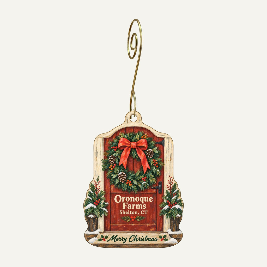 Oronoque Farms Gift & Bakery Christmas custom wood ornament OC996 hanging on hook