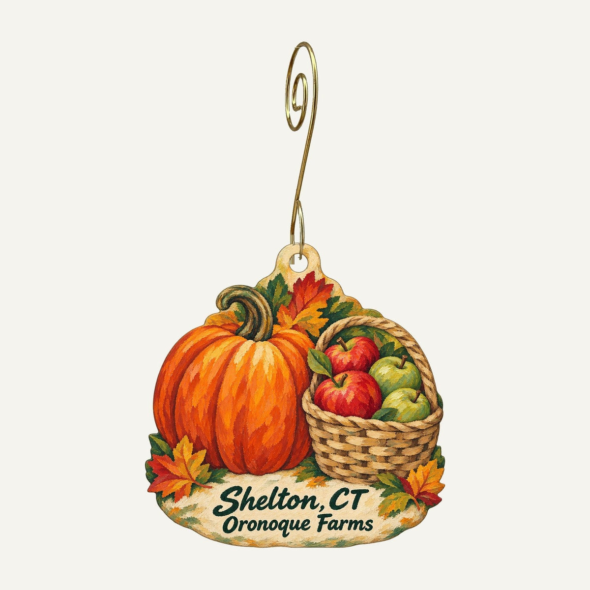 Oronoque Farms Gift & Bakery Town Icon custom wood ornament OC997 hanging on hook