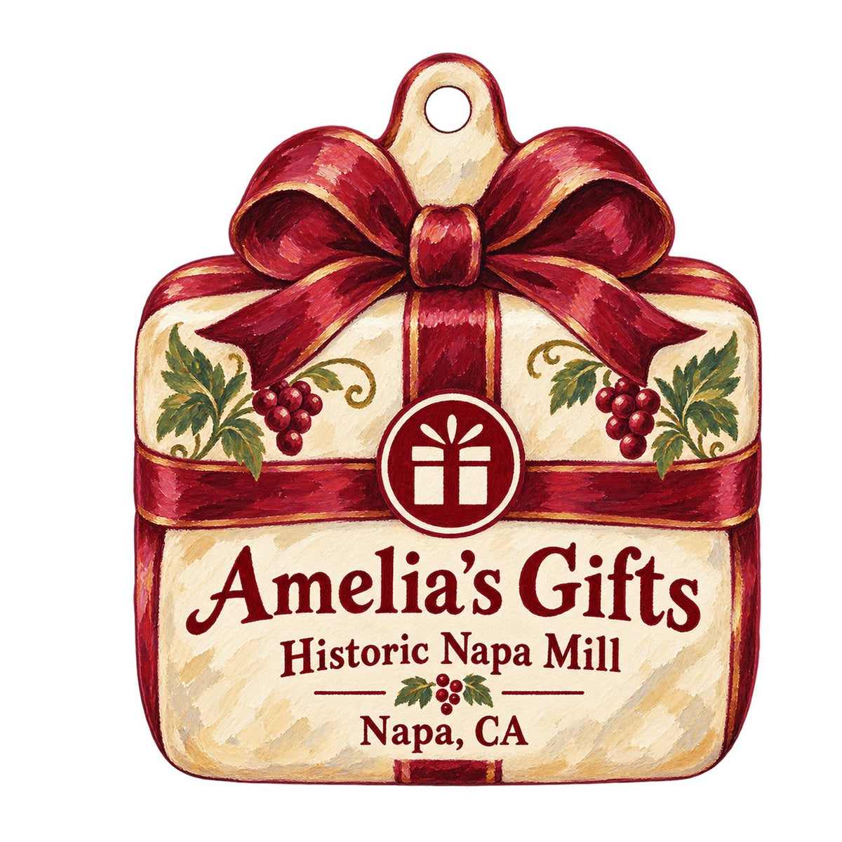 Amelia's Gifts Logo custom wood ornament OC998 on white
