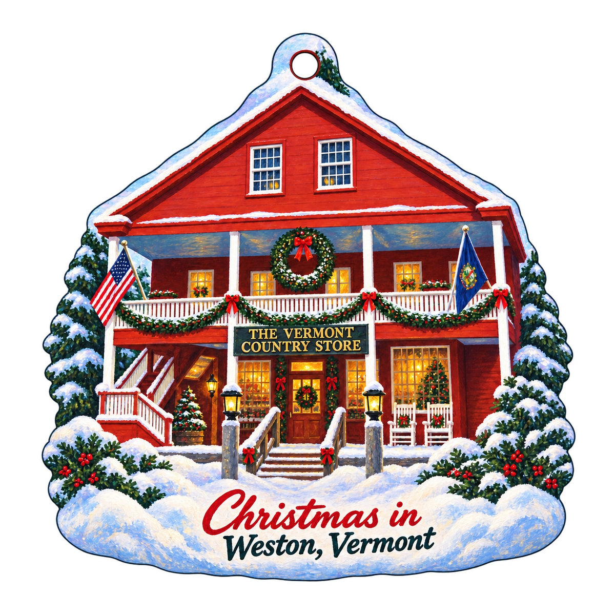 The Vermont Country Store Christmas custom wood ornament OC99 on white