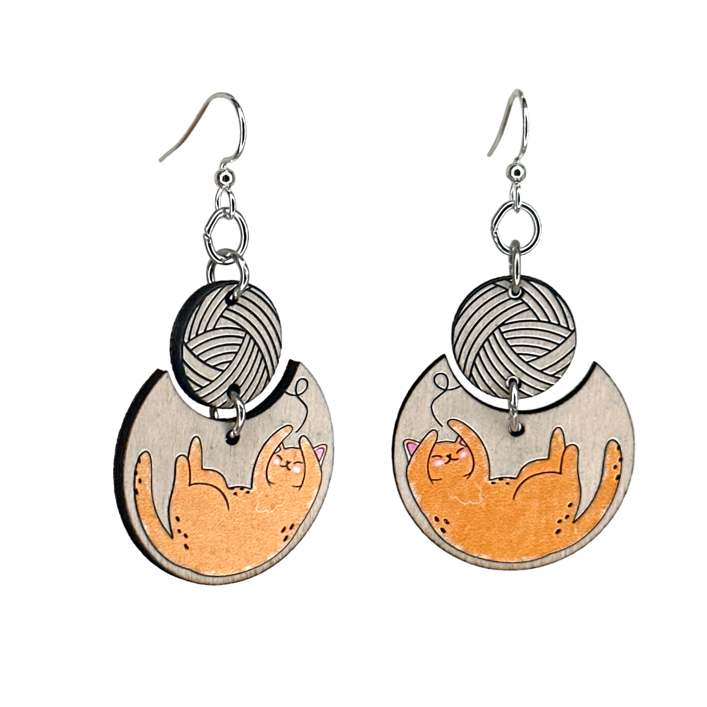 Cat and Yarn Earrings #1774