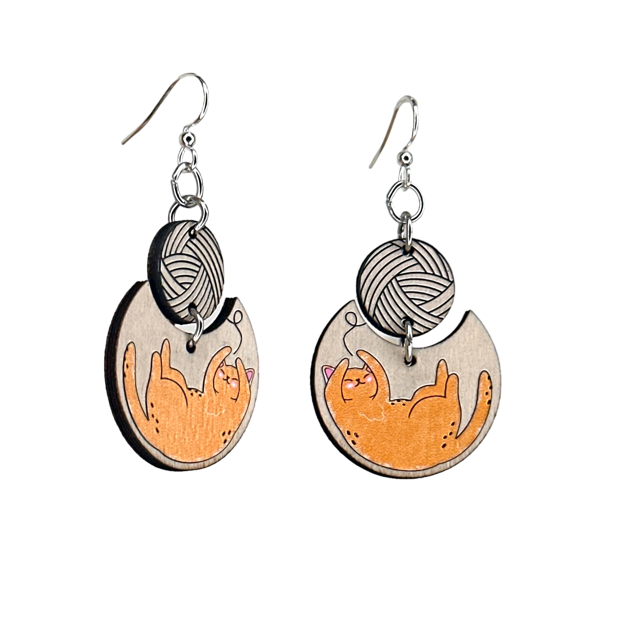 Cat and Yarn Earrings #1774