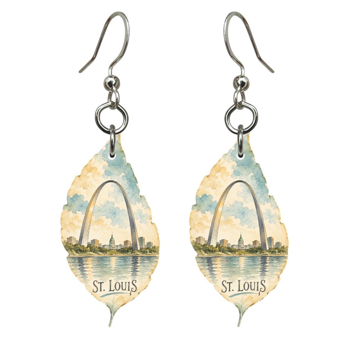 She's Choosing St. Louis Earrings | Pen and Watercolor Wash | S1013